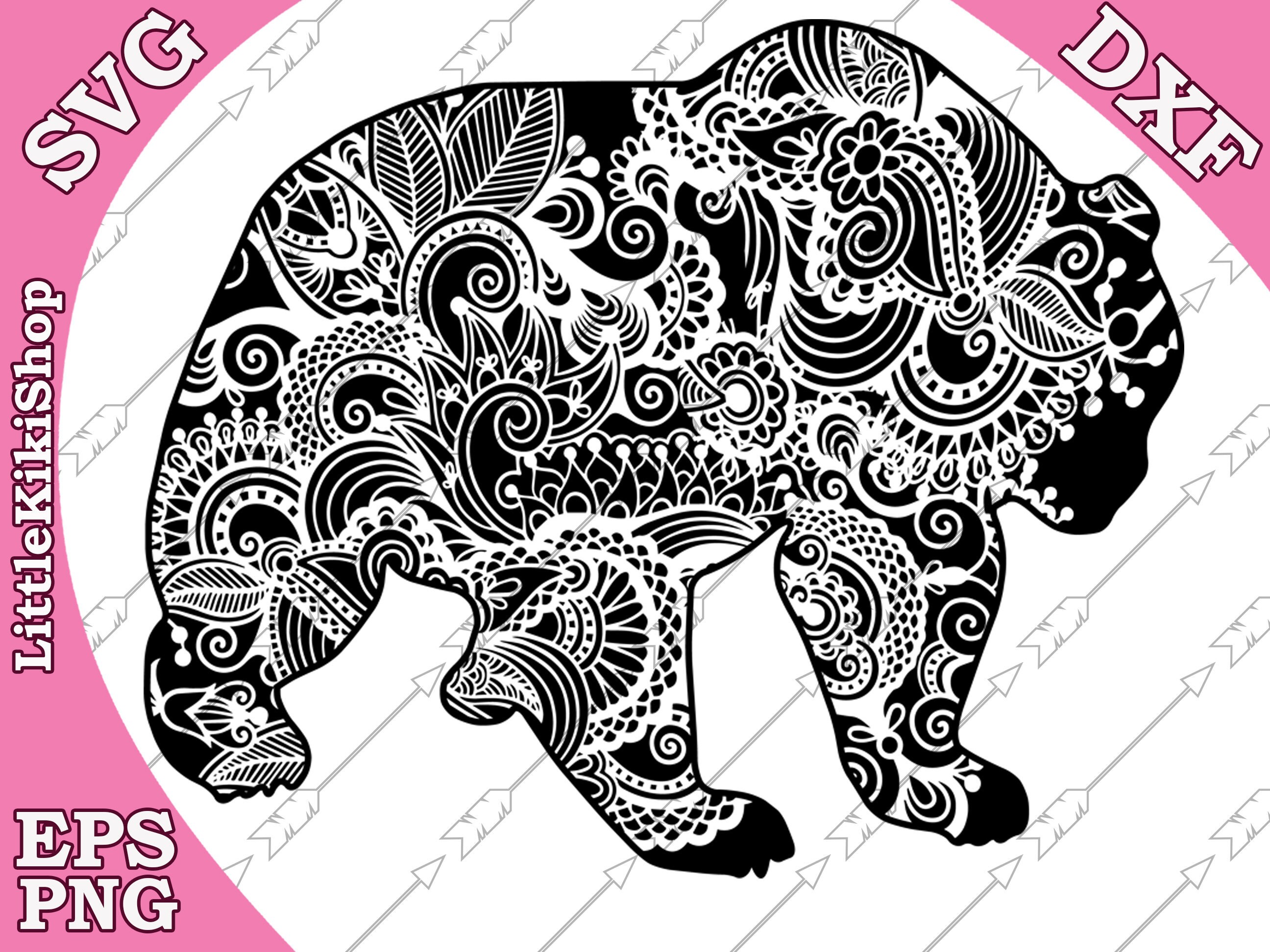 Download Zentangle Bear Svg Mandala Bear Svg Zentangle Etsy