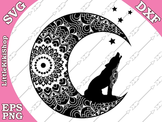 Download Zentagle Wolf And Moon Svg Mandala Wolf Svg Etsy