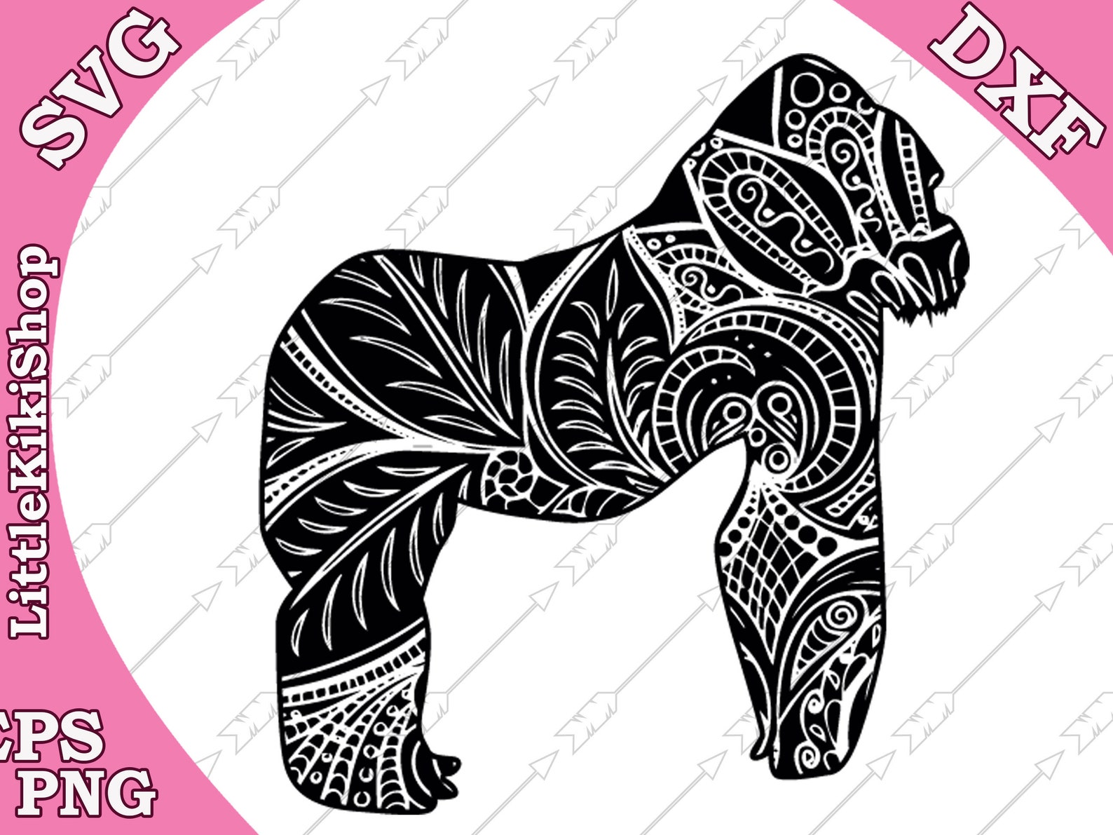 Zentangle Patterned Gorilla Face Embroidery Zentangle Patterned Gorilla Face Embroidery