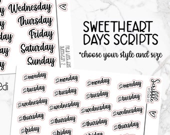 SWEETHEART Week Day Script Stickers   |  Minimal Paper Planner Stickers