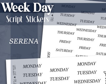 SERENA Week Day Script Stickers   |  Minimal Paper Planner & Bujo Stickers