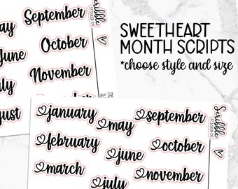 SWEETHEART 2 [no hearts] Monthly Script Stickers   |  Minimal Paper Planner Stickers