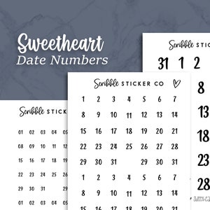 SWEETHEART NUMBER Stickers Micro, Mini, Medi Minimal Paper Planner Stickers image 1