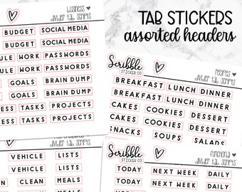 DIVIDER TAB Assorted Header Script Stickers    |   Minimal Paper Planner Stickers