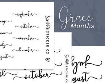 GRACE [SWASHY] Months Script Sticker   |   Minimal Paper Planner Stickers