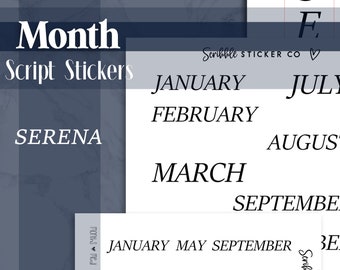 SERENA Months Script Sticker   |   Minimal Paper Planner Stickers