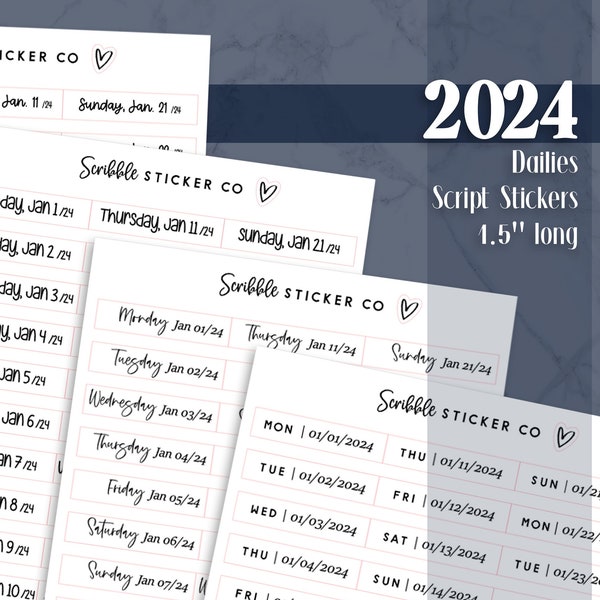 2024 DAILIES - Daily Date Script Sticker Bundles    |     Minimal Paper Planner Stickers