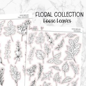 LEAVES - FLORAL     Stickers    | Adult Coloring |   Planner, Journal, Agenda, Card, Craft Stickers
