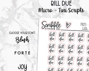 BILL DUE - Micro Tiny Script Stickers     |      Minimal Paper Planner Stickers