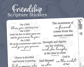 FRIENDSHIP Scripture Verse Stickers   |  Minimal Paper Planner Stickers