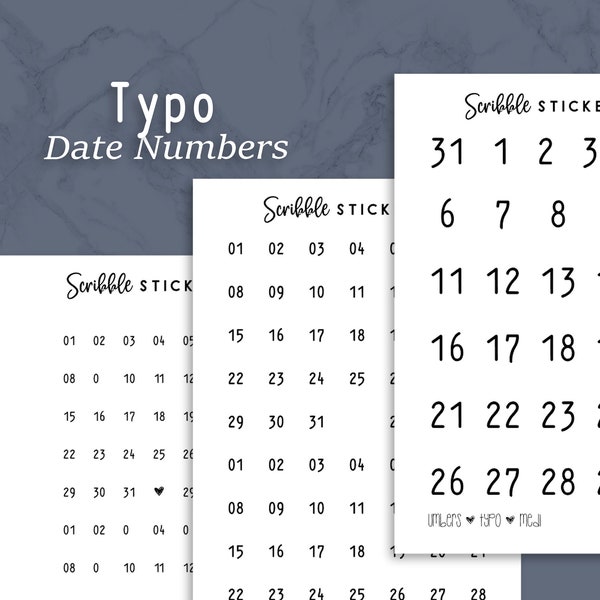 TYPO NUMBER Stickers    | Micro, Mini or Medi |   Minimal Paper Planner Stickers