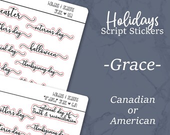 Swashy GRACE Holidays and Seasons Script Stickers     |    Minimal Paper Planner Stickers