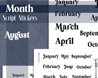 AUGUST Months Script Sticker   |   Minimal Paper Planner Stickers