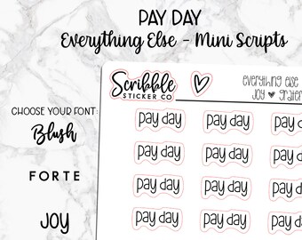 PAY DAY - Everything Else Mini Script Stickers    |    Minimal Paper Planner Stickers