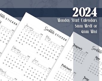 2024 MONDAY START Calendar Stickers      | 4 Sizes |    Minimal Paper Planner Stickers