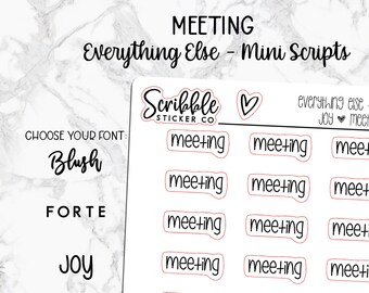 MEETING - Everything Else Mini Script Stickers    |    Minimal Paper Planner Stickers