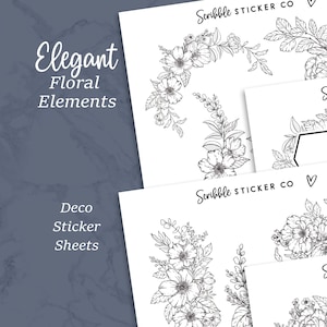 ELEGANT FLORAL Elements Stickers    |   Planner, Journal, Agenda, Card, Craft Stickers