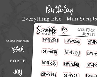 BIRTHDAY - Everything Else Mini Script Stickers    |    Minimal Paper Planner Stickers