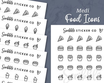 FOOD - MEDI Icon Stickers     |     Minimal Paper Planner & Bujo Stickers