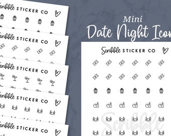 DATE NIGHT - MINI Icon Stickers     |    Minimal Paper Planner & Bujo Stickers