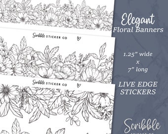 ELEGANT FLORALS Live Edge Banner Stickers     |   Planner, Journal, Agenda, Stickers