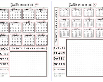 Autocollants de couverture du calendrier HOBO 2024-25 | Autocollants minimaux de planificateur de papier