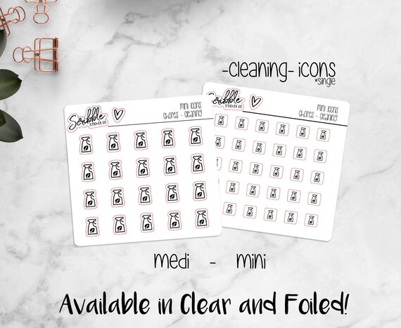 Chores Icon Stickers Cleaning Spray Minimal Planner Stickers CLEANING ...