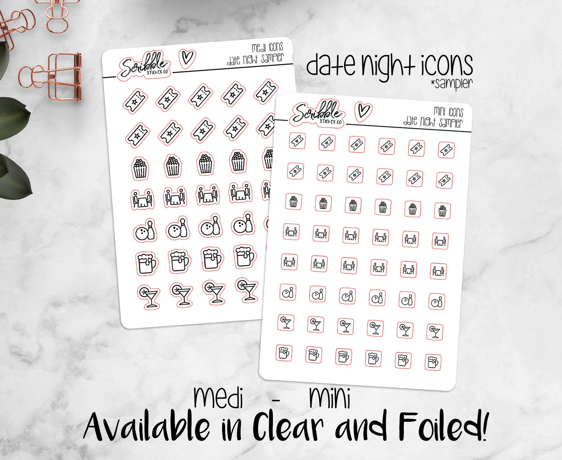 Minimal Paper Planner Stickers DATE NIGHT SAMPLER Icon Stickers Paper ...