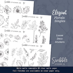 ELEGANT FLORAL Loose Single Deco Stickers    |    Planner, Journal, Agenda, Card, Craft Stickers