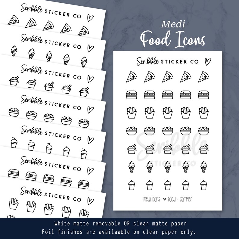 FOOD MEDI Icon Stickers Minimal Paper Planner & Bujo Stickers image 1