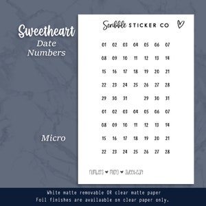SWEETHEART NUMBER Stickers Micro, Mini, Medi Minimal Paper Planner Stickers image 3
