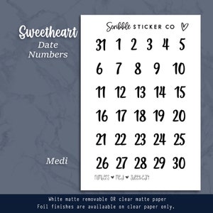 SWEETHEART NUMBER Stickers Micro, Mini, Medi Minimal Paper Planner Stickers image 2