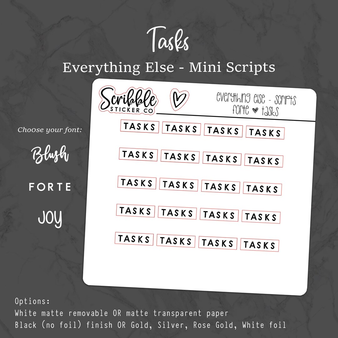 Task Script Sticker TASKS Everything Else Mini Script Stickers Minimal Paper Planner ...
