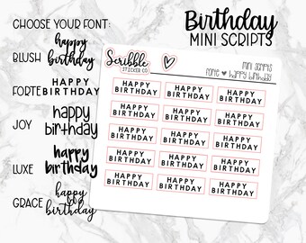 HAPPY BIRTHDAY Script Stickers    |    Minimal Paper Planner Stickers