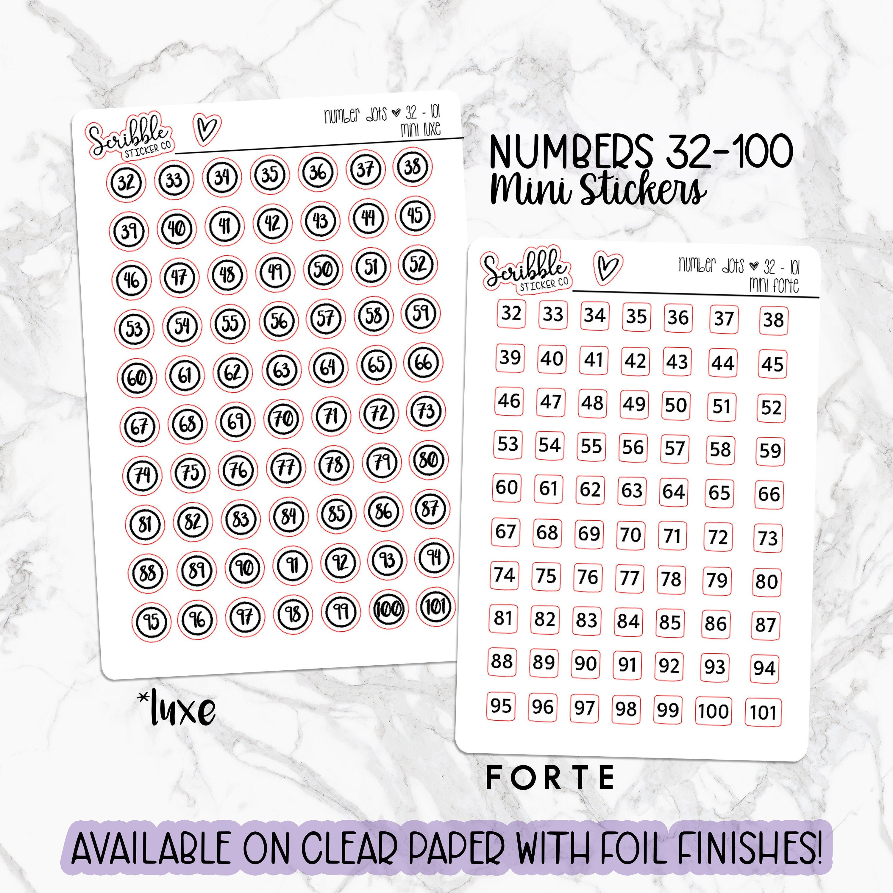 32-100 MINI NUMBER Icon Stickers Planner Journal &amp; | Etsy