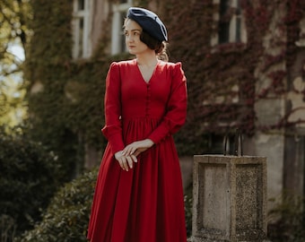 ROSALIA S, vestido retro de lana merino, inspirado en la moda de los años 40.