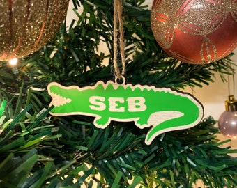 Crocodile Tree Decoration | Boys Shark Personalised Decoration | Wooden Bright Name Decoration | Kids Tree Christmas Bauble