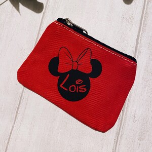 Disney Münztasche Personalisierte Geldbörse Portemonnaie aus den 70er Jahren Taschengeldbeutel Urlaubs Geldbeutel Micky Geldbörse Minnie Geldbörse Red (black logo)