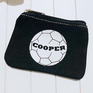 Porte-monnaie personnalisé pour enfants, football, garçons, poche pour le déjeuner, vacances, porte-monnaie zippé, cadeau pour enfants, anniversaire de la rentrée scolaire