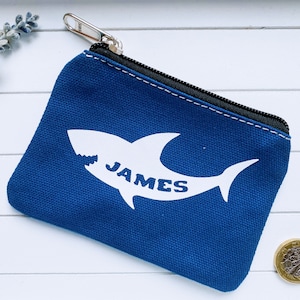 Car coin purse Personalised purse Boys zip money purse Kids birthday gift Shark