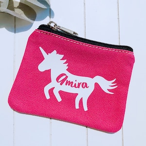 Porte-monnaie personnalisé pour enfants licorne pour filles, poche pour le déjeuner, argent des vacances, porte-monnaie zippé, cadeau pour enfants, rentrée des classes