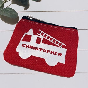 Train coin purse Personalised purse Boys zip money purse Boys birthday gift Kids Holiday Wallet Fire engine