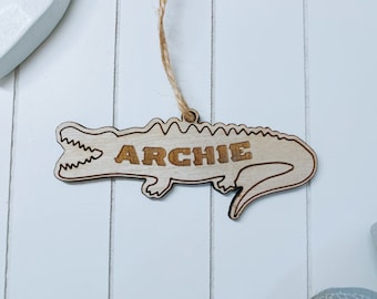 Crocodile Tree Decoration | Boys Croc Personalised Decoration | Wooden Etched Name Decoration | Kids Tree Christmas Bauble