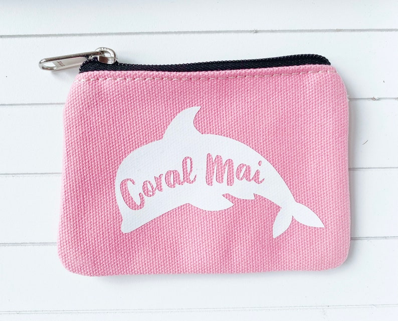 Childrens purse Girls purse Kids Personalised purse Pink coin purse Zip money purse Birthday gift Unicorn mermaid dolphin image 4