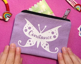 Personalised Kids Purse Butterfly Girls Holiday Lunch Pocket Money Coin Zip Wallet Childrens Gift Back To School