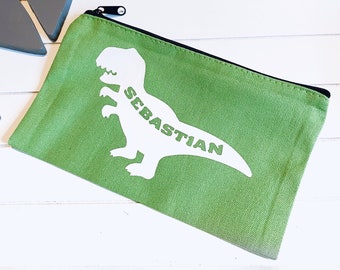 Dinosaur Pencil Case | Personalised Birthday Gift | Boys Gift | Children's Name Present Party | Kids Pencil Case | Cotton Canvas Stationary