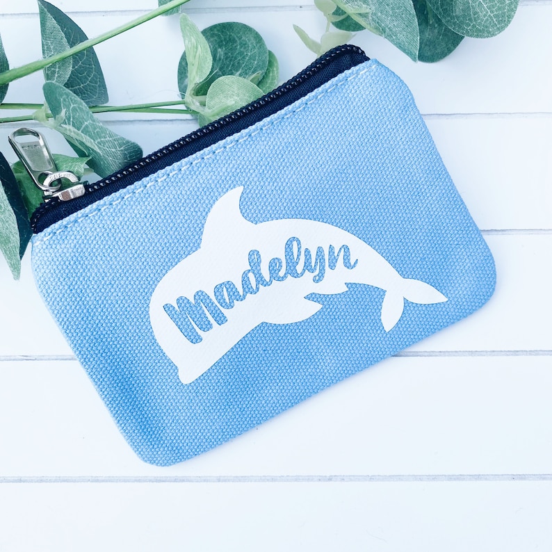 Childrens purse Girls purse Kids Personalised purse Pink coin purse Zip money purse Birthday gift Unicorn mermaid dolphin image 8