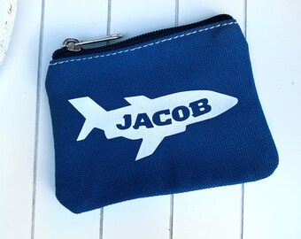 Personalised Plane Coin Purse: Boys Zipper Canvas Money Pouch