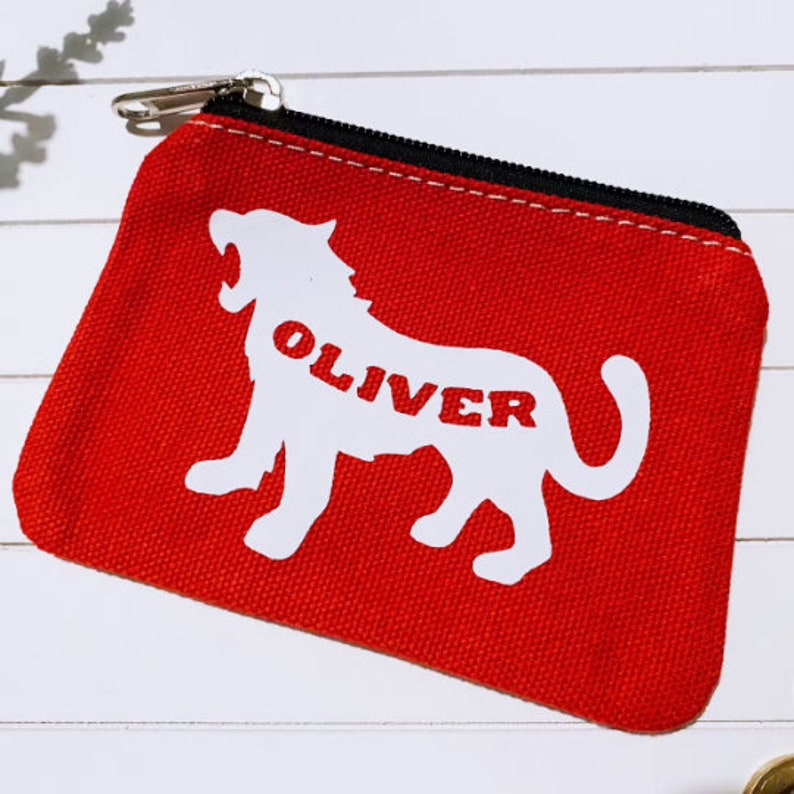 Dinosaur coin purse Personalised purse Boys zip money purse Kids birthday gift Boys Holiday Wallet Tiger