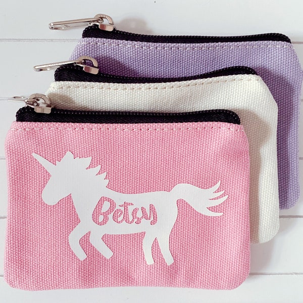 Childrens purse | Girls purse | Kids Personalised purse | Pink coin purse | Zip money purse | Birthday gift | Unicorn | mermaid | dolphin